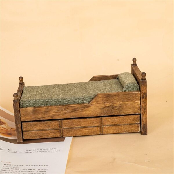 1:12 Vintage Holz-Miniatur-Schlafzimmer-Set mit Kissen und Schublade