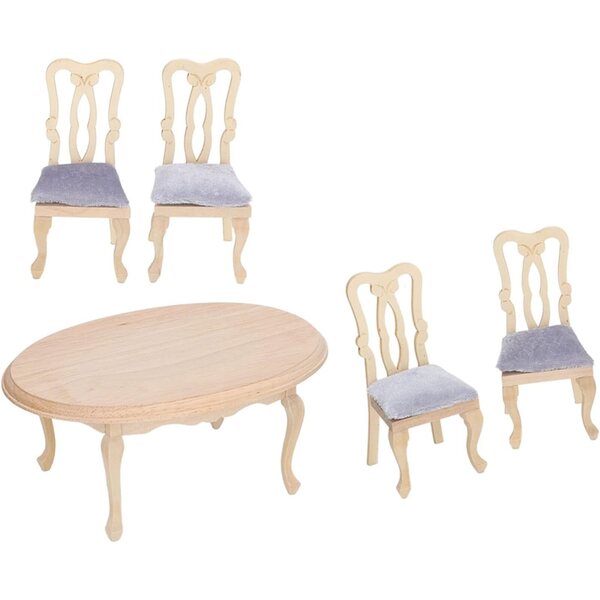 Set mini sedia e tavolo 1:12 in legno betulla per casa bambole - 4 sedie con cuscini