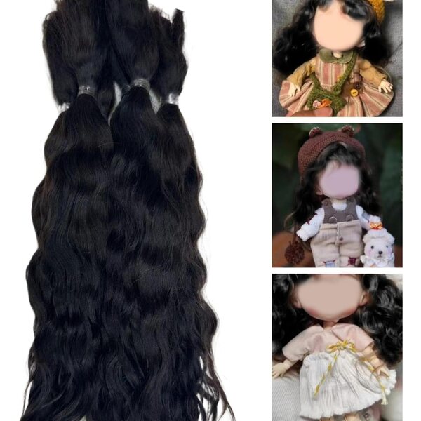 Capelli Mossi per Bambole 20 cm - Mohair Naturale Nero per DIY e Artigianato