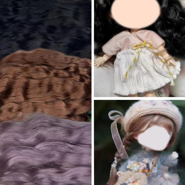 Capelli Mossi per Bambole 20 cm - Mohair Naturale Nero per DIY e Artigianato