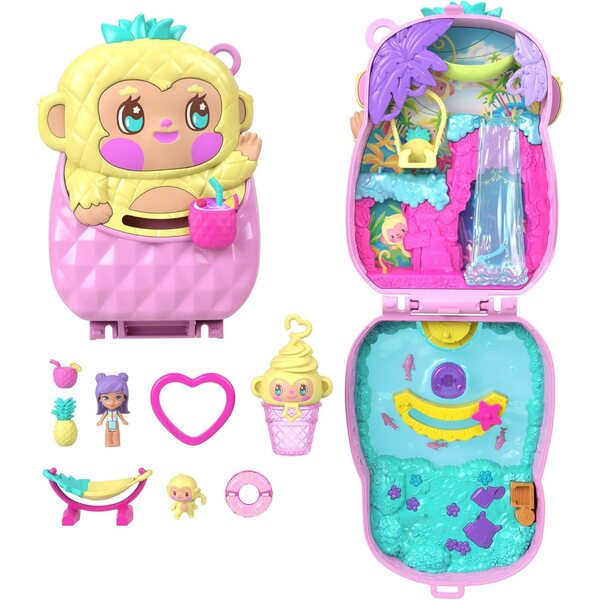 Polly Pocket Pineapple-Äffchen Schatulle mit Mikropuppe und tropischen Accessoires