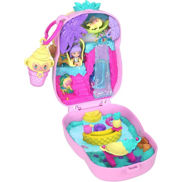 Polly Pocket Pineapple-Äffchen Schatulle mit Mikropuppe und tropischen Accessoires