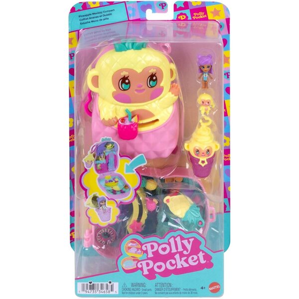 Polly Pocket Pineapple-Äffchen Schatulle mit Mikropuppe und tropischen Accessoires