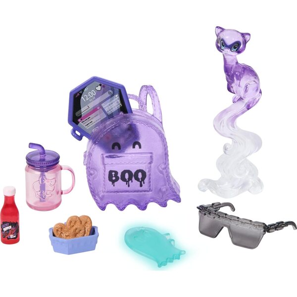 Monster High Spectra Vondergeist Bambola con Accessori, Rucksack e Haustier Rhuen