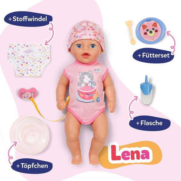 BABY Born Lena Pink 36 cm mit 7 mechanischen Funktionen für Kinder ab 1 Jahr