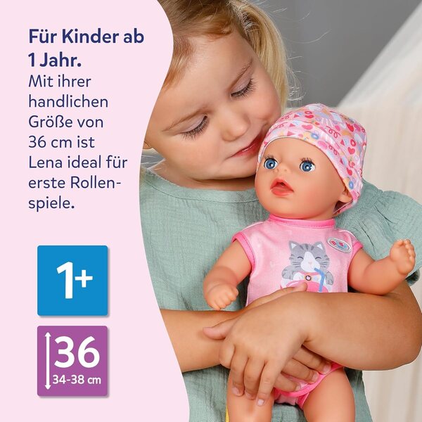 BABY Born Lena Pink 36 cm mit 7 mechanischen Funktionen für Kinder ab 1 Jahr