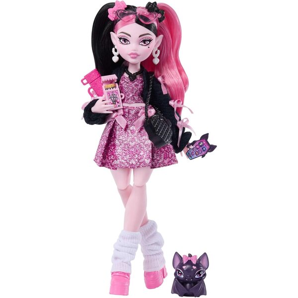 Monster High Draculaura avec robe rose, accessoires et chauve-souris Count Fabulous