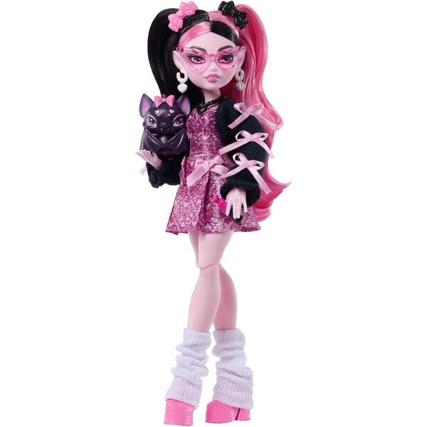 Monster High Draculaura avec robe rose, accessoires et chauve-souris Count Fabulous