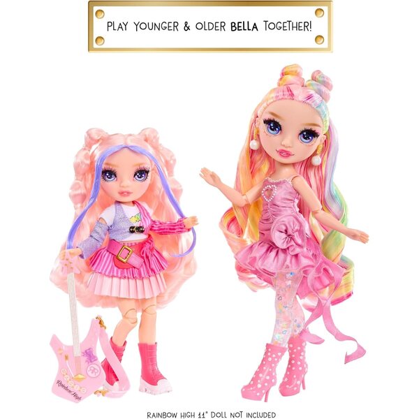 Rainbow High Junior Rock Band Bella - Bambola Moda 23 cm con BassGuitar e Adesivi Personalizzabili