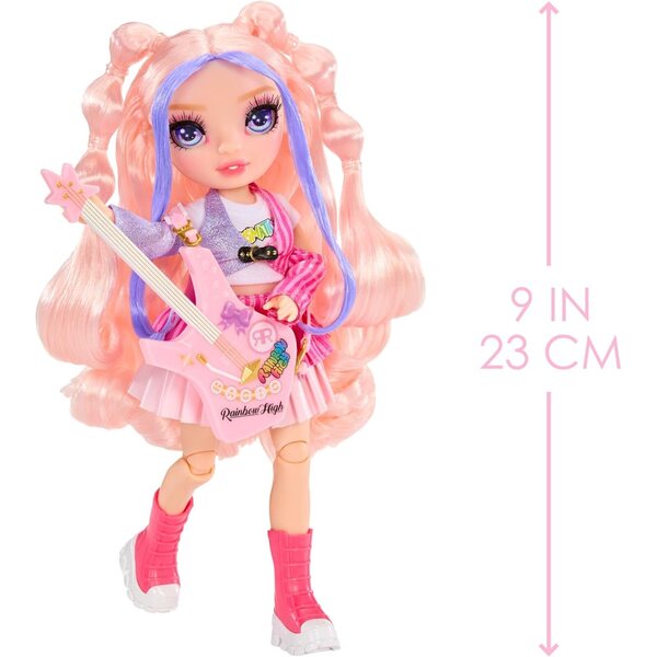 Rainbow High Junior Rock Band Bella - Bambola Moda 23 cm con BassGuitar e Adesivi Personalizzabili