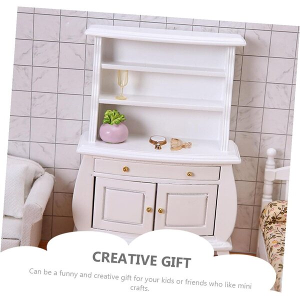 Mini libreria in legno bianca, decorazione realistica per case delle bambole e scrivanie