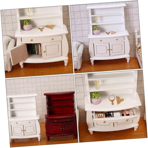 Mini libreria in legno bianca, decorazione realistica per case delle bambole e scrivanie