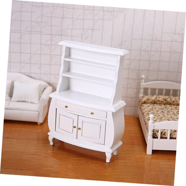 Mini libreria in legno bianca, decorazione realistica per case delle bambole e scrivanie