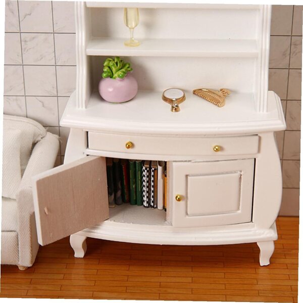 Mini libreria in legno bianca, decorazione realistica per case delle bambole e scrivanie