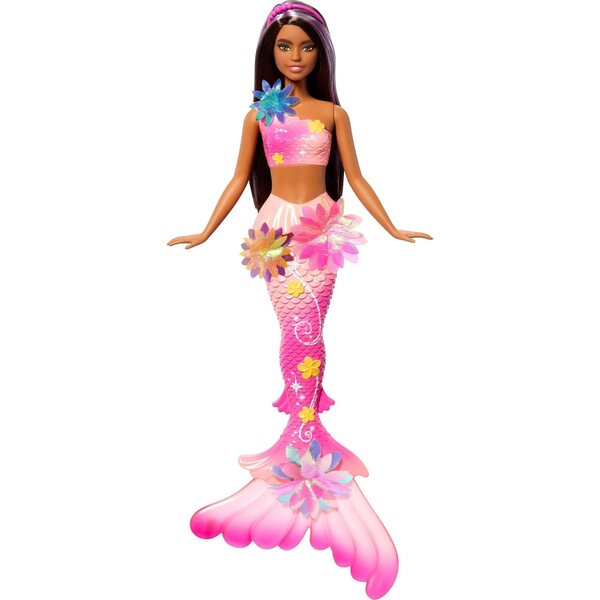 Barbie-Meerjungfrau mit magischer Blume, Schwanz mit schattiertem Effekt und perlmuttfarbenem Stirnband