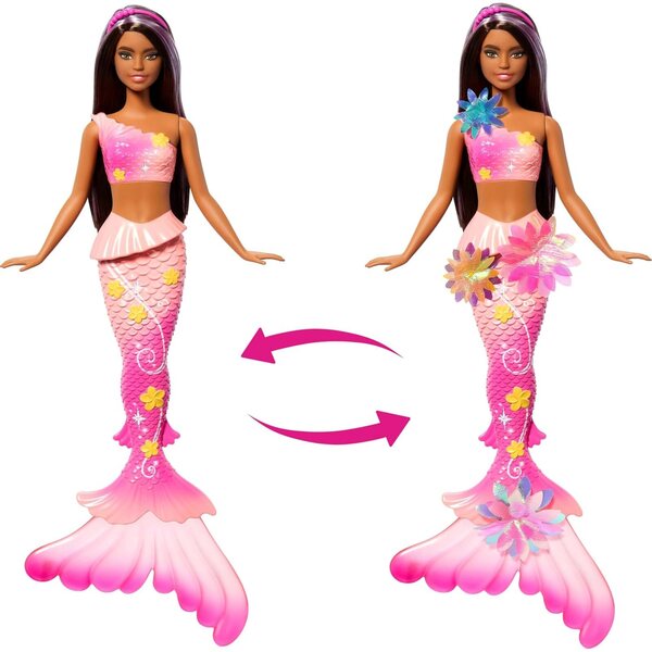 Barbie-Meerjungfrau mit magischer Blume, Schwanz mit schattiertem Effekt und perlmuttfarbenem Stirnband