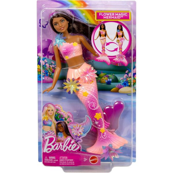 Barbie-Meerjungfrau mit magischer Blume, Schwanz mit schattiertem Effekt und perlmuttfarbenem Stirnband