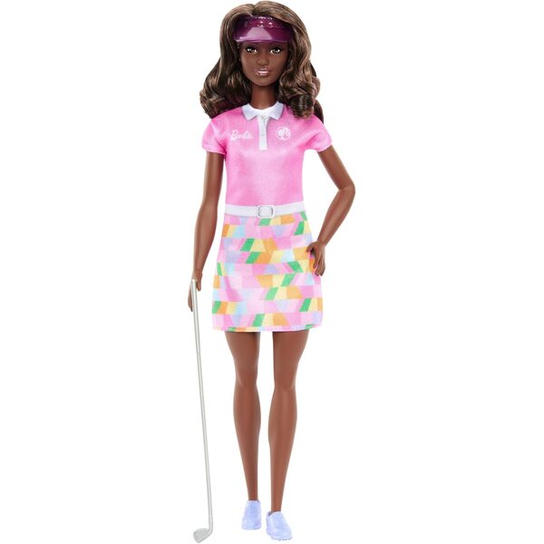 Barbie brünette Golferin mit rosa Kleid und Golfzubehör für Kinder ab 3 Jahren