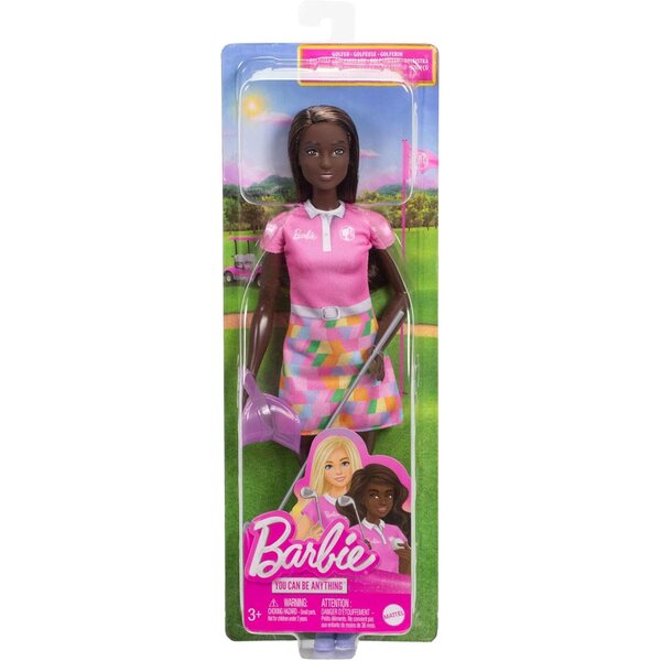 Barbie brünette Golferin mit rosa Kleid und Golfzubehör für Kinder ab 3 Jahren
