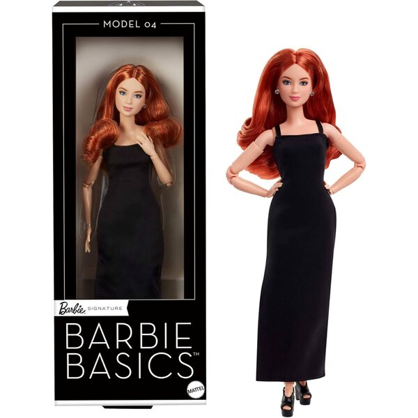 Barbie Basics Modell 4 mit universellem schwarzem Kleid, roten Haaren und beweglichem Körper