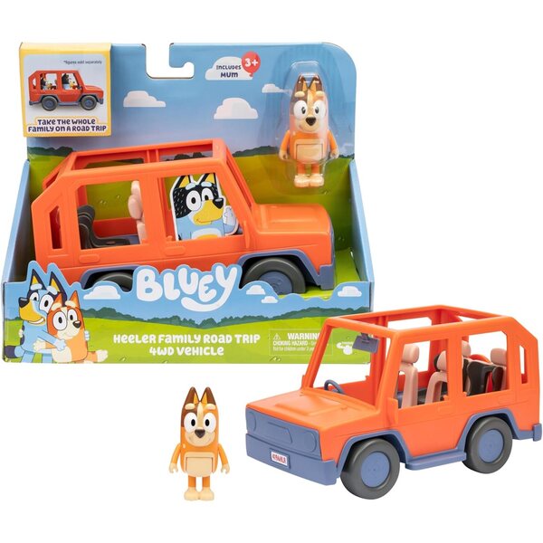 Bluey Heeler Familienauto mit Chilli und aufklappbarem Dach für 6,3 cm große Figuren