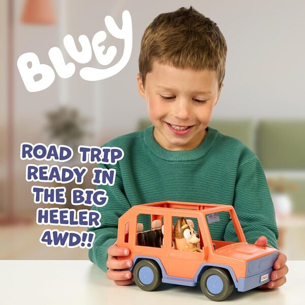Bluey Heeler Familienauto mit Chilli und aufklappbarem Dach für 6,3 cm große Figuren