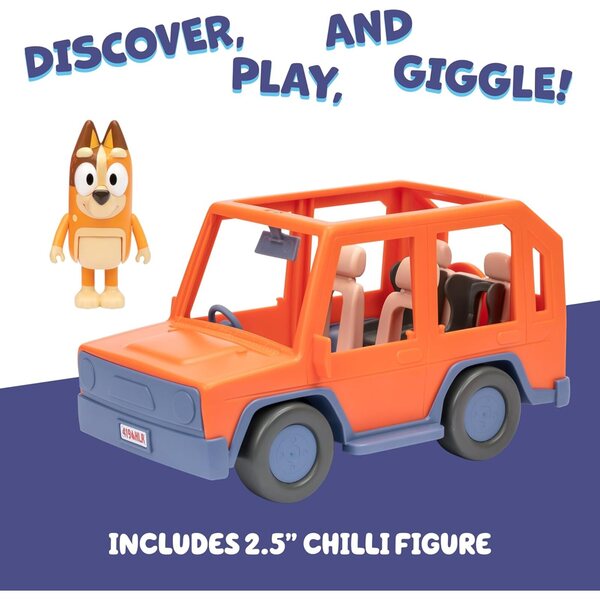 Bluey Heeler Familienauto mit Chilli und aufklappbarem Dach für 6,3 cm große Figuren