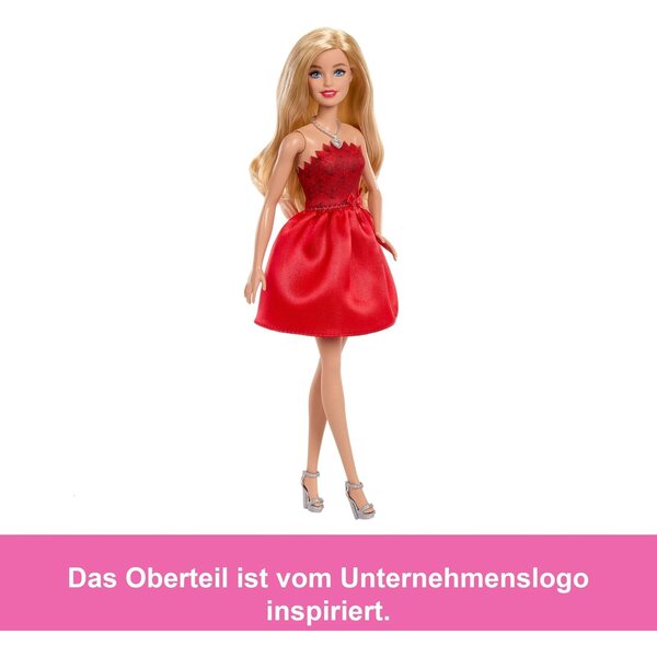 Barbie 80th Anniversary Mattel Red Ruby Doll mit silbernen Schuhen und Halskette