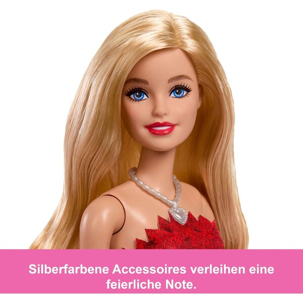Barbie 80th Anniversary Mattel Red Ruby Doll mit silbernen Schuhen und Halskette