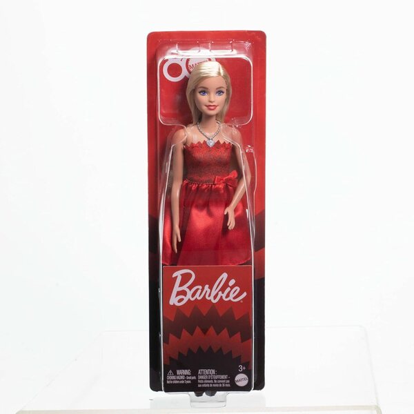 Barbie 80th Anniversary Mattel Red Ruby Doll mit silbernen Schuhen und Halskette