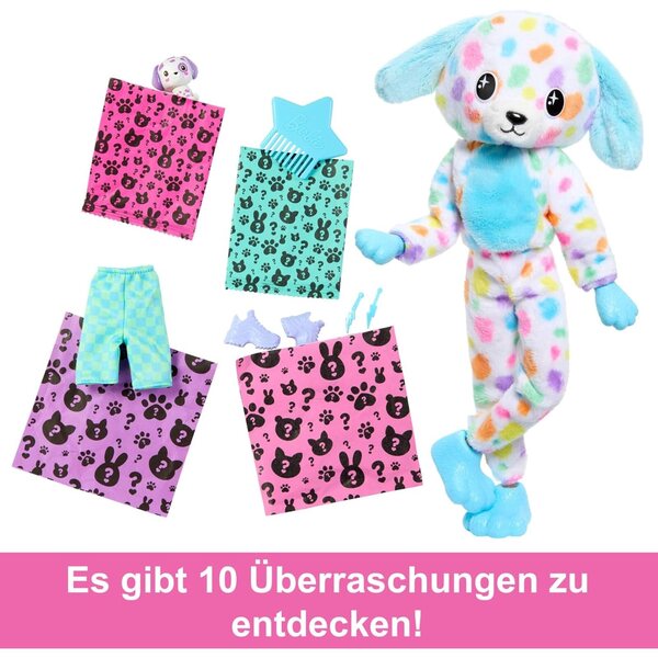 Barbie Cutie enthüllt einen Farbtraum mit 10 Überraschungen und einem Regenbogen-Dalmatiner-Plüschkostüm