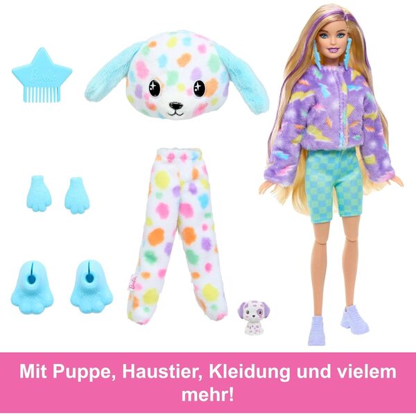 Barbie Cutie enthüllt einen Farbtraum mit 10 Überraschungen und einem Regenbogen-Dalmatiner-Plüschkostüm