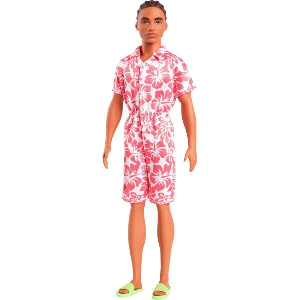 Barbie Ken Fashionistas mit geflochtenem Haar und korallenrotem Hawaii-Strampler