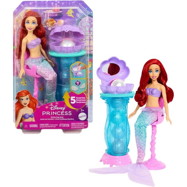 Mattel Disney Princess Arielle Pupa mit Schminktisch und 5 Pop-up-Überraschungen