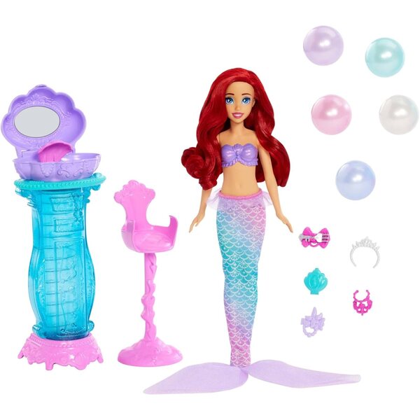 Mattel Disney Princess Arielle Pupa mit Schminktisch und 5 Pop-up-Überraschungen