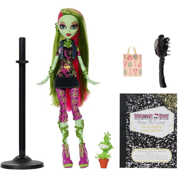 Venus McFlytrap Monster High - συλλεκτική κούκλα με βάση, ημερολόγιο και αξεσουάρ