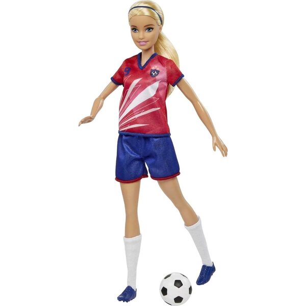 Barbie Calciatrice con Accessori - Pupa Bionda con Trikot Rosso e Blu 29 cm