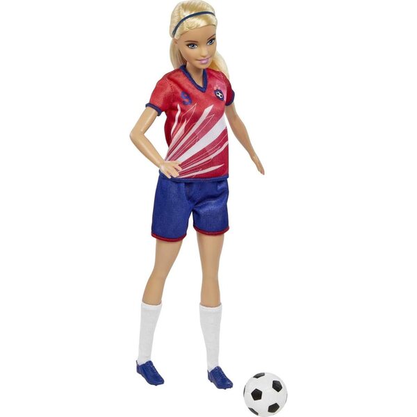 Barbie Calciatrice con Accessori - Pupa Bionda con Trikot Rosso e Blu 29 cm