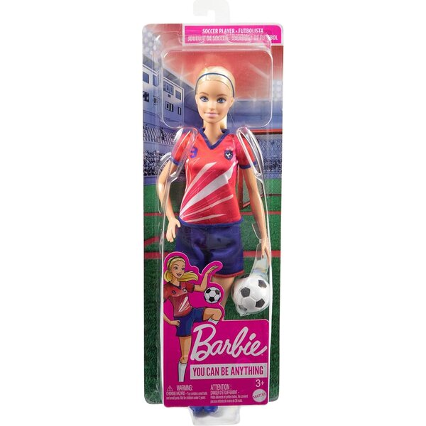 Barbie Calciatrice con Accessori - Pupa Bionda con Trikot Rosso e Blu 29 cm