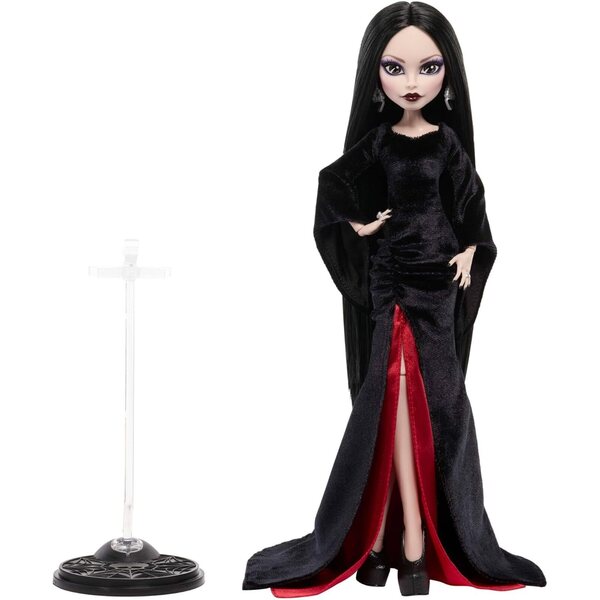 Monster High x Wednesday Morticia Addams bambola in abito velluto nero e accessori esclusivi