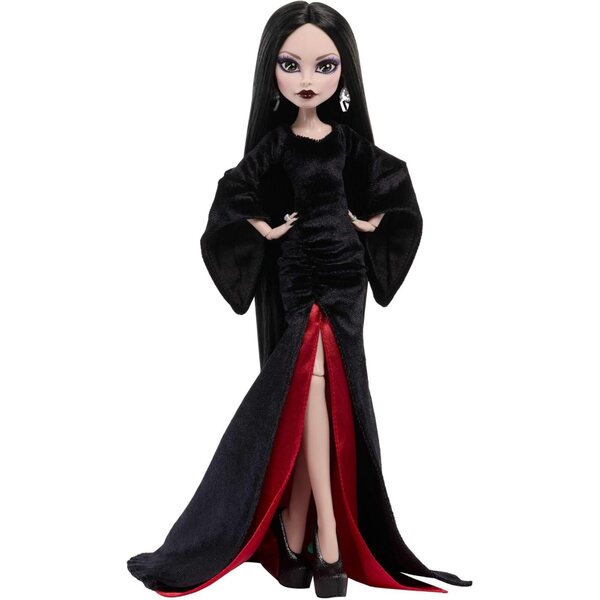 Monster High x Wednesday Morticia Addams bambola in abito velluto nero e accessori esclusivi