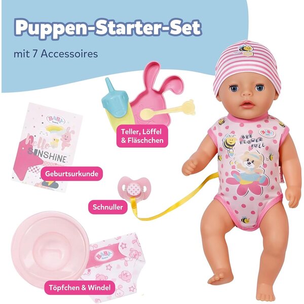 BABY Born Lena 36 cm – Puppe mit 7 Funktionen ohne Batterien für Kinder ab 1 Jahr