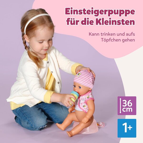 BABY Born Lena 36 cm – Puppe mit 7 Funktionen ohne Batterien für Kinder ab 1 Jahr