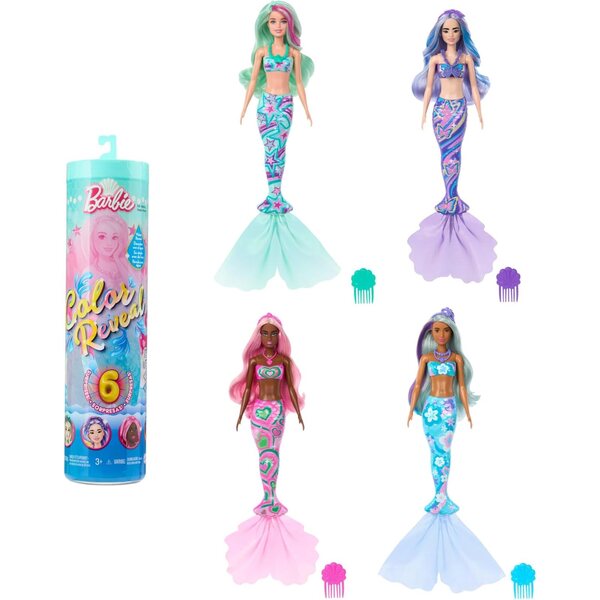 Barbie Color Reveal Mermaid-Serie: 6 Überraschungen und Veränderung der Haarfarbe