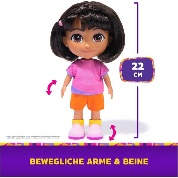 Dora Puppe 22 cm mit Schwanz zum Kamm, Rucksack und Affenstiefeln, Spiel für Kinder ab 3 Jahren