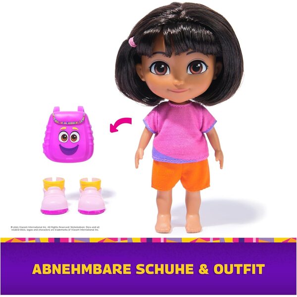 Dora Puppe 22 cm mit Schwanz zum Kamm, Rucksack und Affenstiefeln, Spiel für Kinder ab 3 Jahren