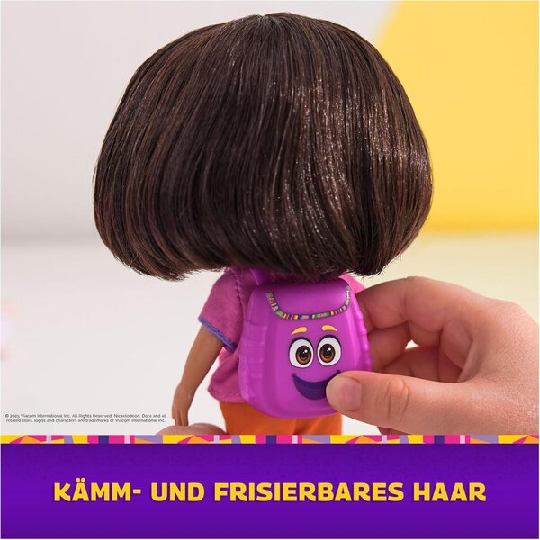 Dora Puppe 22 cm mit Schwanz zum Kamm, Rucksack und Affenstiefeln, Spiel für Kinder ab 3 Jahren