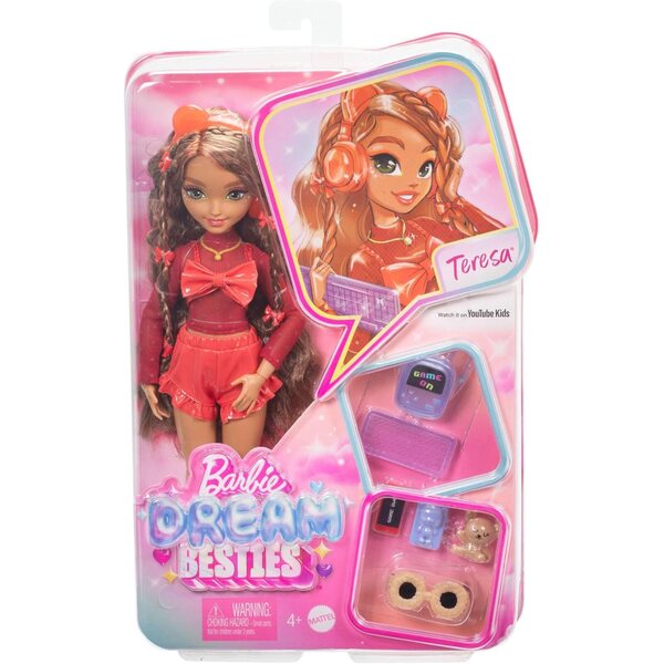 Barbie Dream Besties Teresa bambola con accessori tema videogiochi, 10 pezzi