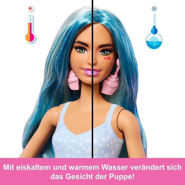 Barbie Pop Reveal Treat-Serie mit 8 Überraschungen, modische Cupcake-Puppe mit Tier- und Farbwechsel
