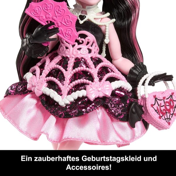 Monster High Draculaura Bambola Completa con Abito Rosa e Accessori Party Originali